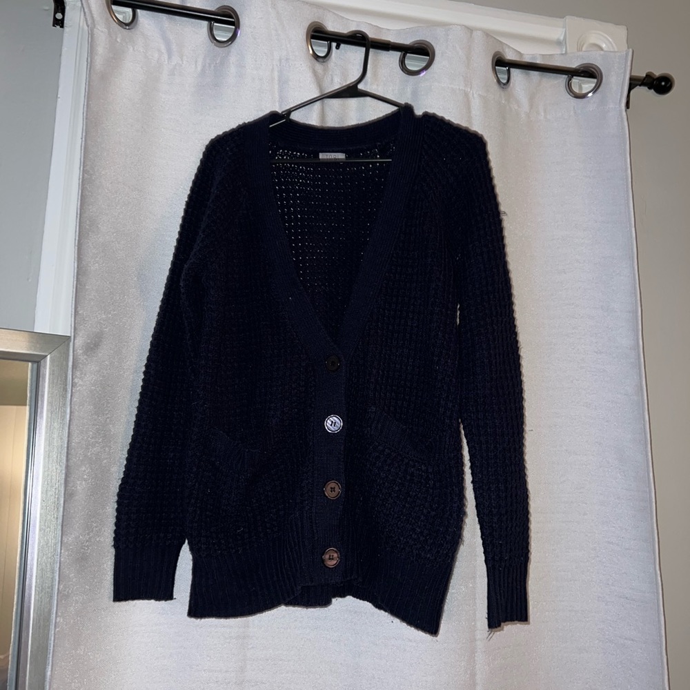 TOBI Navy Blue Waffle Knit Cardigan